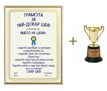 Грамота и мини купа за шеф