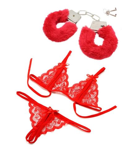 Комплект еротично бельо и белезници с пух