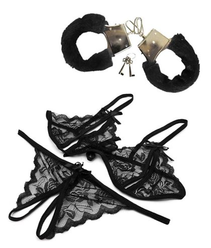 Комплект еротично бельо и белезници с пух